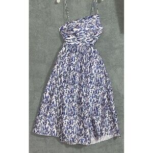 J Crew Collection Dress Womens 12 Blue Midi Floral Fit And Flare Cutout Back